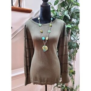 Blu Dahlia Women's Green Cotton Round Neck Long Sleeve Casual Sweater Size XL